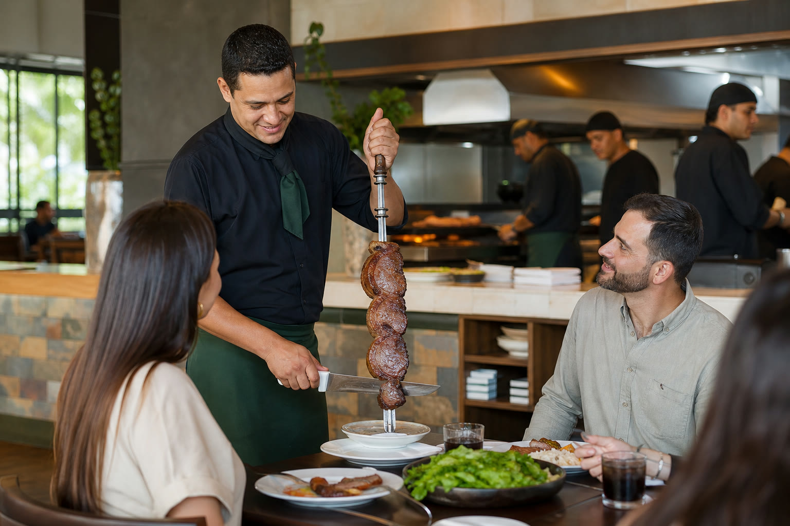 Operação de churrascaria em um estabelecimento de food service