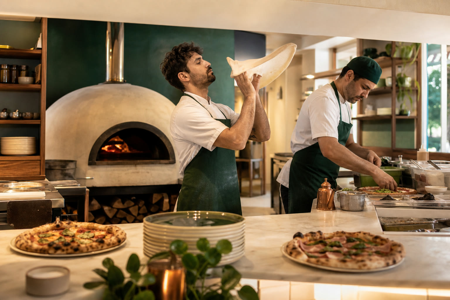 Operação de pizzaria em um estabelecimento de food service